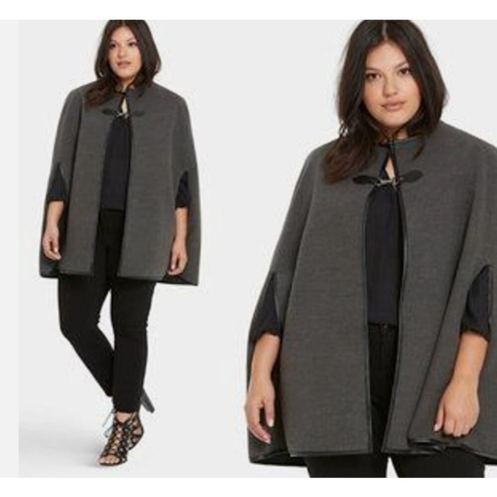 Torrid Equestrian Cape Gray Faux Leather Trim Academia One Size Old Money